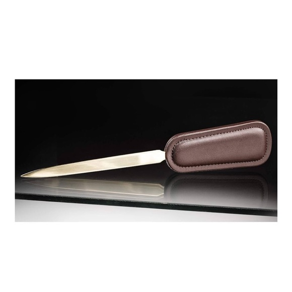 NWT. Dacasso Chocolate Brown Leather Letter Opener with Gold Blade - Picture 1 of 8
